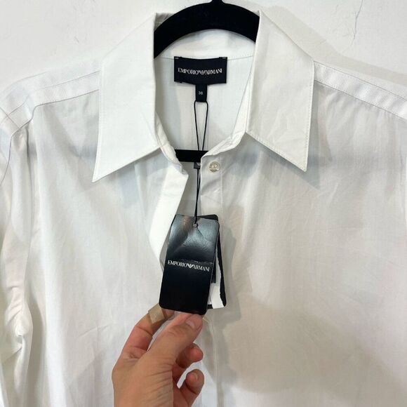 EMPORIO ARMANI Button-Up Shirt EU38 US2 XS White Grosgrain Trim - Picture 5 of 15